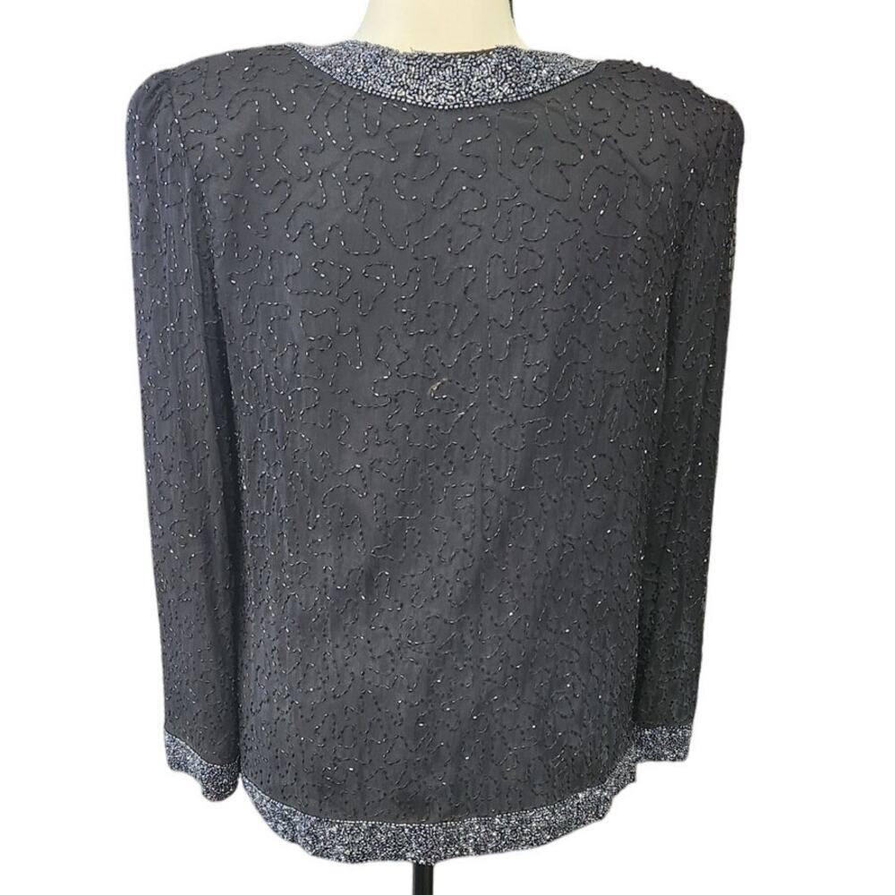 Vintage Laurence Kazar Full Beaded Silk Black Cocktail Evening Jacket Size Small - Picture 3 of 7